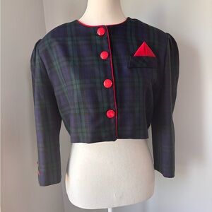 Vintage Farouche by Lori Weidner Plaid Cropped Blazer with Red Accents